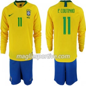 Completo Calcio Brasile P. Coutinho 11 Bambino Divisa Prima Mondiali 2018 ML